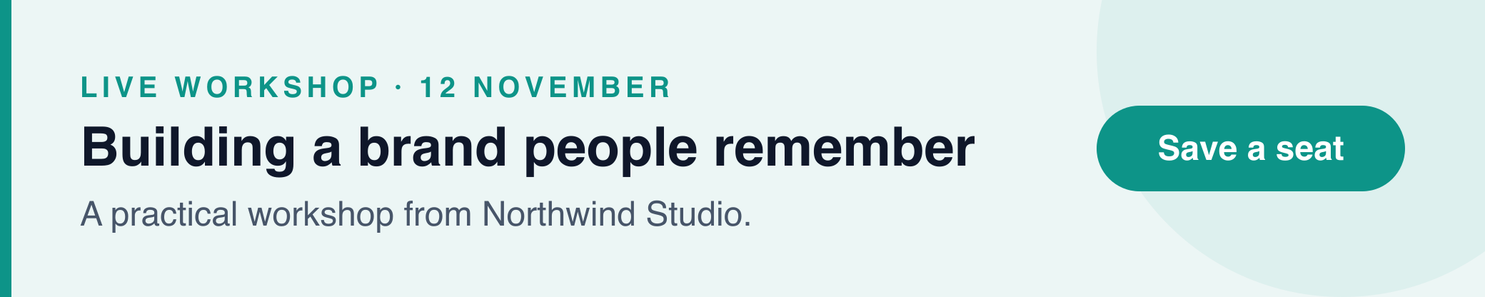 Live workshop, 12 November — building a brand people remember