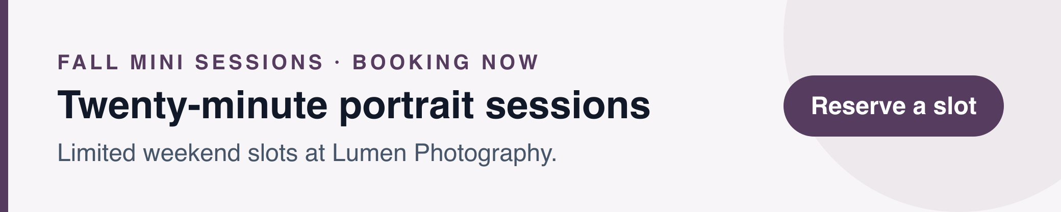 Fall mini sessions, booking now — twenty-minute portrait sessions